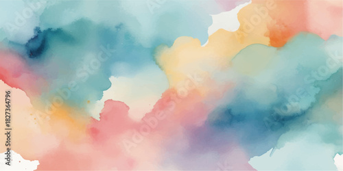 Abstract watercolor cloudscape texture with bright blue sky and sun