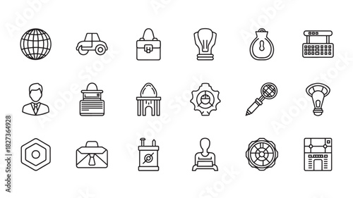 Vector illustration of outline icons set for business, technology, and abstract concepts in digital design
