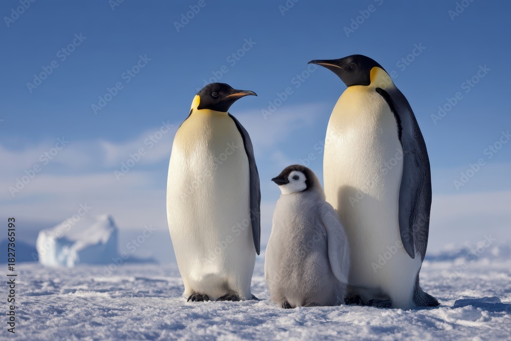 Fototapeta premium Emperor Penguin Family Standing on Snow in Antarctica