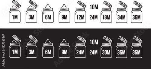 Baby food jar icon set with developmental milestones illustration template