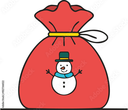 Holiday Gift Bag with a Smiling Snowman for Christmas Presents and Festive Cheer