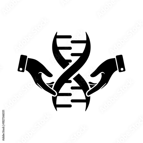 Darwin Day DNA helix icons Dna helix held by two hands flat black design