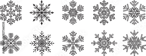 Collection of Unique Hand Drawn Snowflakes for Winter Holiday Designs