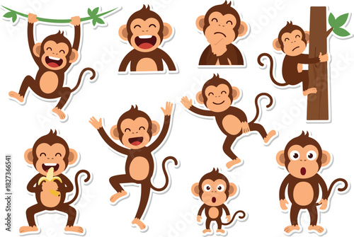 Collection of Playful Monkey Illustrations for Children's Designs