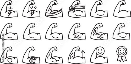 Collection of Cartoon Arms Showing Strength and Muscle Development Process