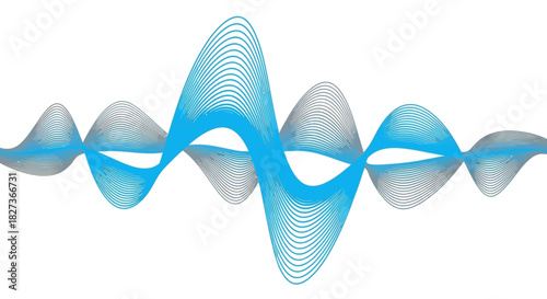 Abstract blue and grey wave pattern design on white background.