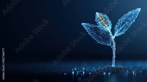 A cutting-edge concept of digital plant sprout growing out of the ground. ..Created with Generative AI, not depicting real subjects.