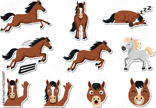 Collection of Horse Stickers and Illustrations for Digital Use