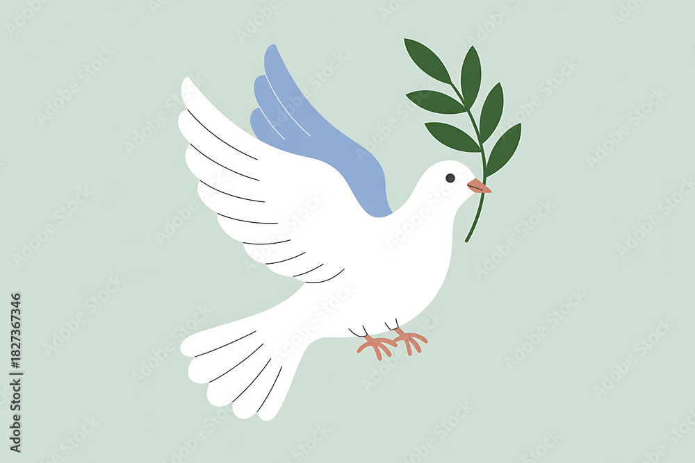 Obraz premium Symbol of hope and peace, a gentle white dove soars carrying an olive branch, a reminder of serenity and harmony for a world seeking unity