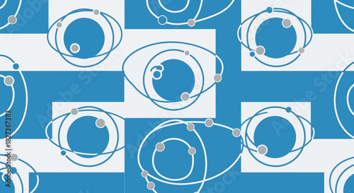 Abstract atomic structure pattern with blue and white colors.