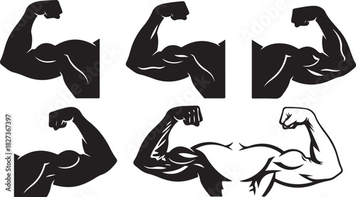 Collection of Biceps Muscular Arms Exercising and Bodybuilding Health and Strength