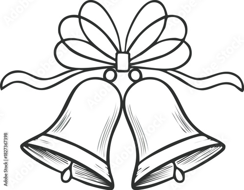 Two ornamental bells with a ribbon and bow tied between them, symbolizing celebration or holidays