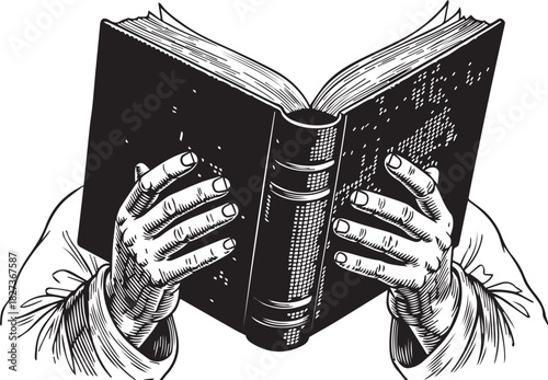 Vintage Engraving of Hands Holding Open Book