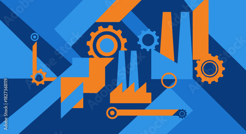 Industrial factory gears and production process illustration.