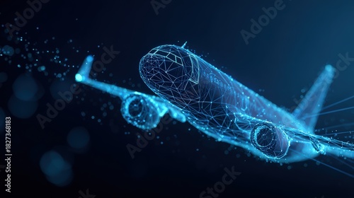 Fototapeta Naklejka Na Ścianę i Meble -  An advanced, futuristic digital representation of an aircraft. ..Created with Generative AI, not depicting real subjects.