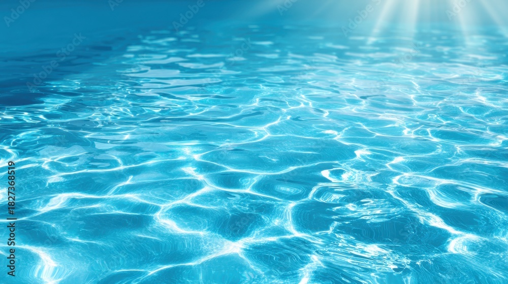 Obraz premium Sunlight glimmers on a tranquil water surface creating a beautiful play of light and shadows. The clear blue hue invites a sense of calm and relaxation in the warm atmosphere.