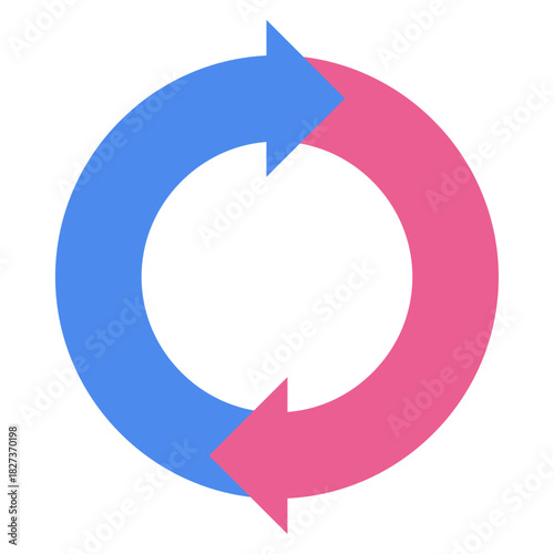 2色の矢印が循環する二要素回転サイクル矢印　2part円形フロー図のベクターイラストテンプレート　単品