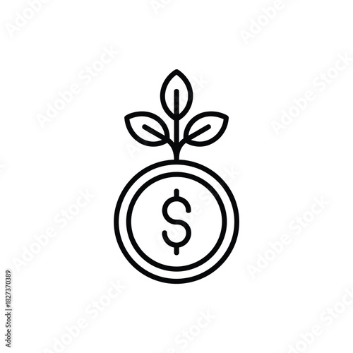Financial investment growth concept showing plant sprouting from dollar coin symbolizing wealth generation and sustainable money development