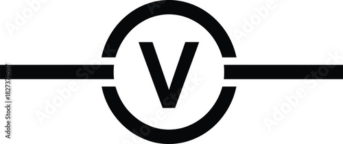 Letter V in circle icon, graphic design element