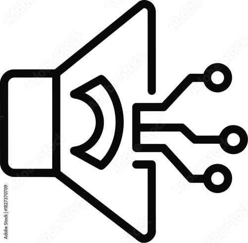 Digital audio speaker icon with circuit connections, representing sound technology and electronic communication
