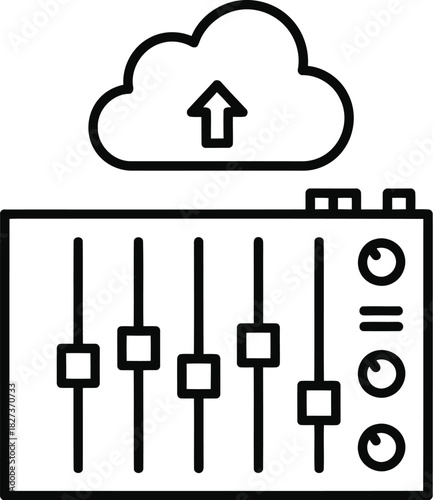 Cloud audio mixer upload icon, representing digital sound control, music production, and online media management