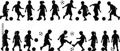 Children playing soccer silhouette illustration competitive recreation and physical activity