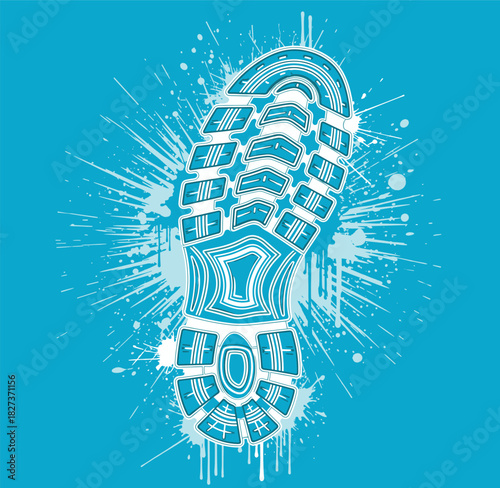 Footprint sole design, running shoe tread vector graphic