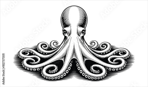 Symmetrical Octopus Mascot - Classic Nautical Symbol Logo 