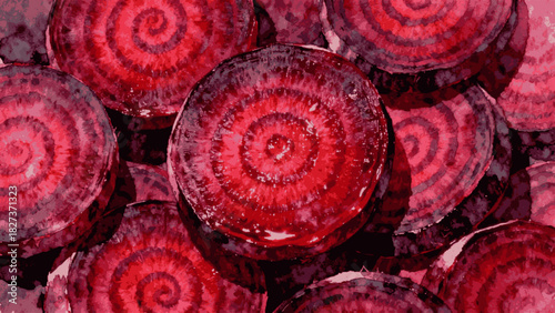 Quiet Mist Red Beetroot Slices Background isolated watercolor vector illustration svg