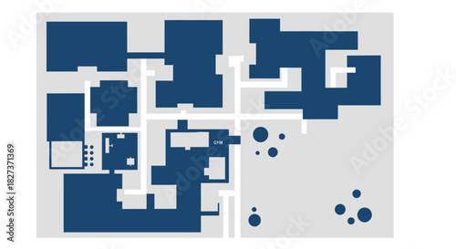 Architectural Blueprint Depicting Buildings and Surrounding Structures.