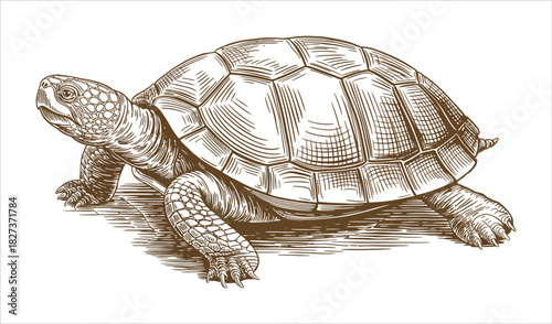 Vintage Tortoise Engraving (Full Side View, Brown)