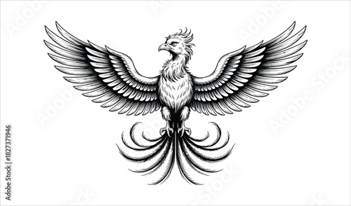 Striking Black and White Flying Phoenix Icon - Symbol of Rebirth