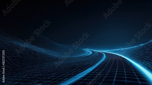 An abstract digital rendering of a road winding into the unknown, representing the concept of innovation. ..Created with Generative AI, not depicting real subjects.