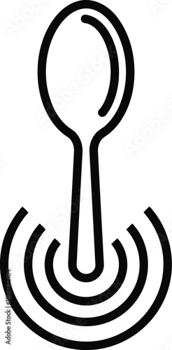 Black outline icon of an upright spoon with concentric ripples at its base, symbolizing taste, flavor, or culinary experience