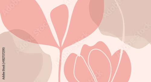 Abstract Floral Shapes in Soft Pink and Beige Tones.