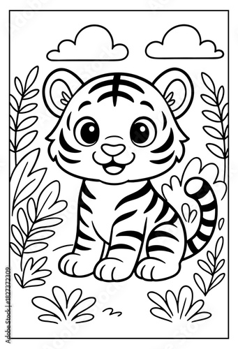An adorable baby tiger coloring page for young artists to unleash their creativity and enjoy a wild jungle adventure