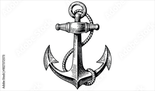 High Detail Grayscale Anchor Illustration with Texture and Shading