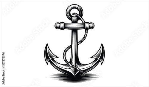 Strong Metallic Anchor with Realistic Deep Shadow and Reflection