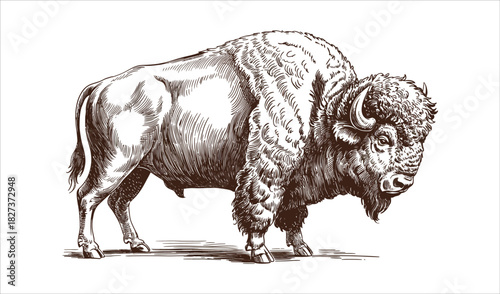 Majestic American Bison Vintage Engraving in Sepia Tones