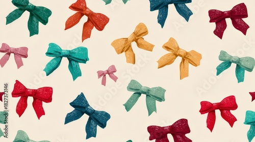Playful Christmas Ribbon Bows Seamless Pattern for background