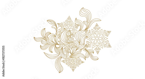 Golden snowflakes and swirls design for winter holidays christmas new year celebration decoration element