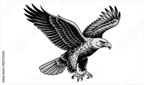 Dynamic Engraving Style Flying Eagle in Attacking Pose Vector Illustration