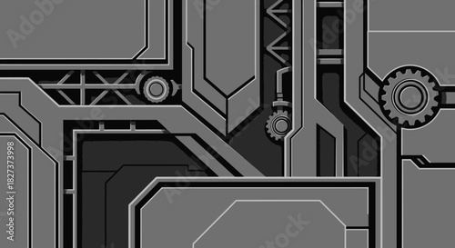 Futuristic Metallic Abstract Background with Gears and Panels.