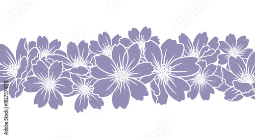 Floral border of cosmos flowers in a row perfect design element.