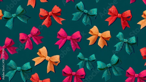 Playful Christmas Ribbon Bows Seamless Pattern for background