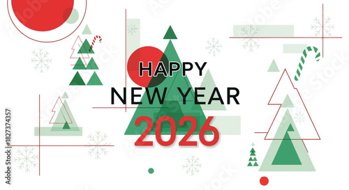 Happy New Year 2026 Festive Geometric Design.