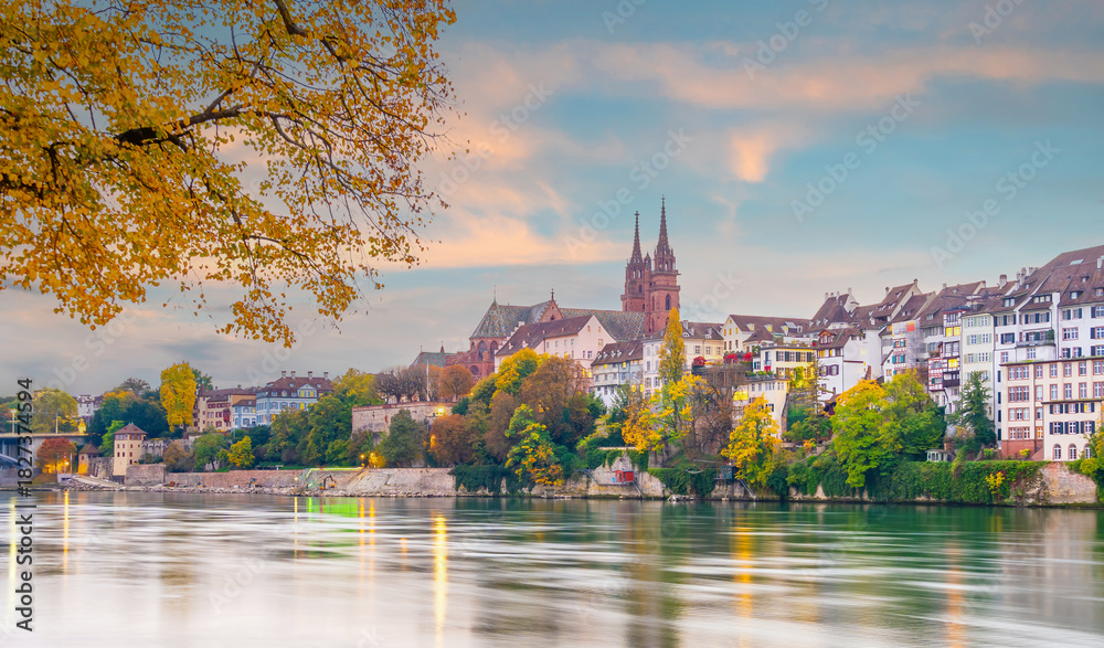 Naklejka premium Old town Basel city skyline, city scape of Switzerland