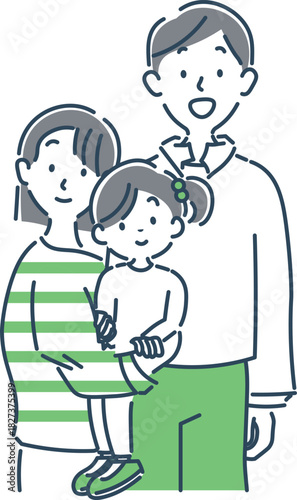 笑顔でいる家族のシンプルな上半身のイラスト素材