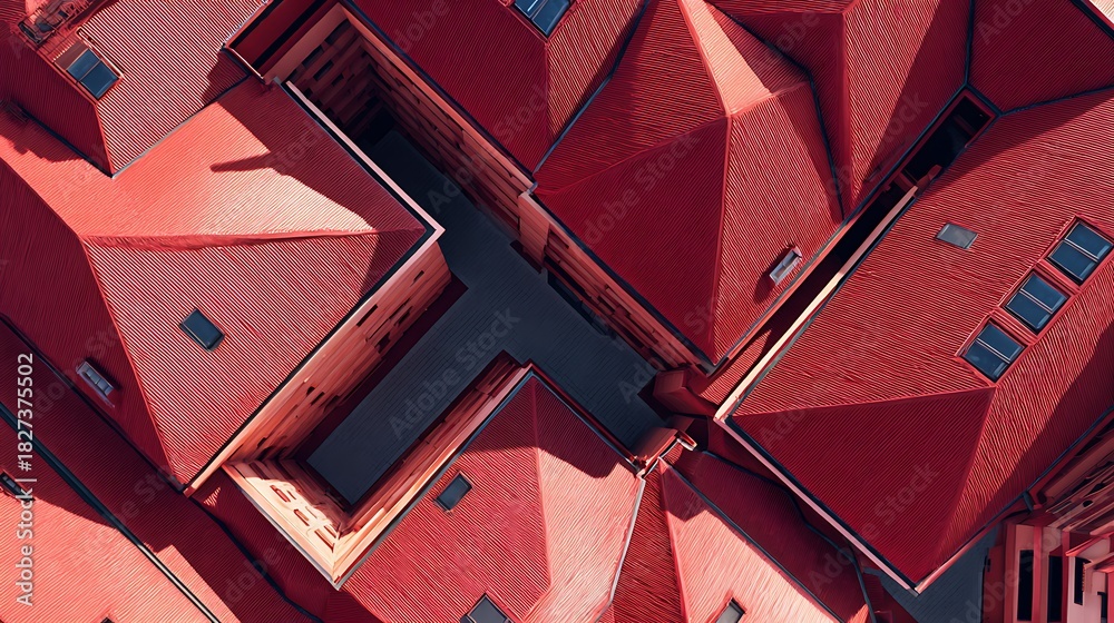 Obraz premium Looking Down at Red Roofs Pattern Creating Urban Architectural Abstract