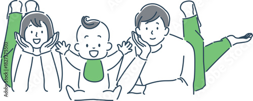 笑顔でいる家族のシンプルなイラスト素材